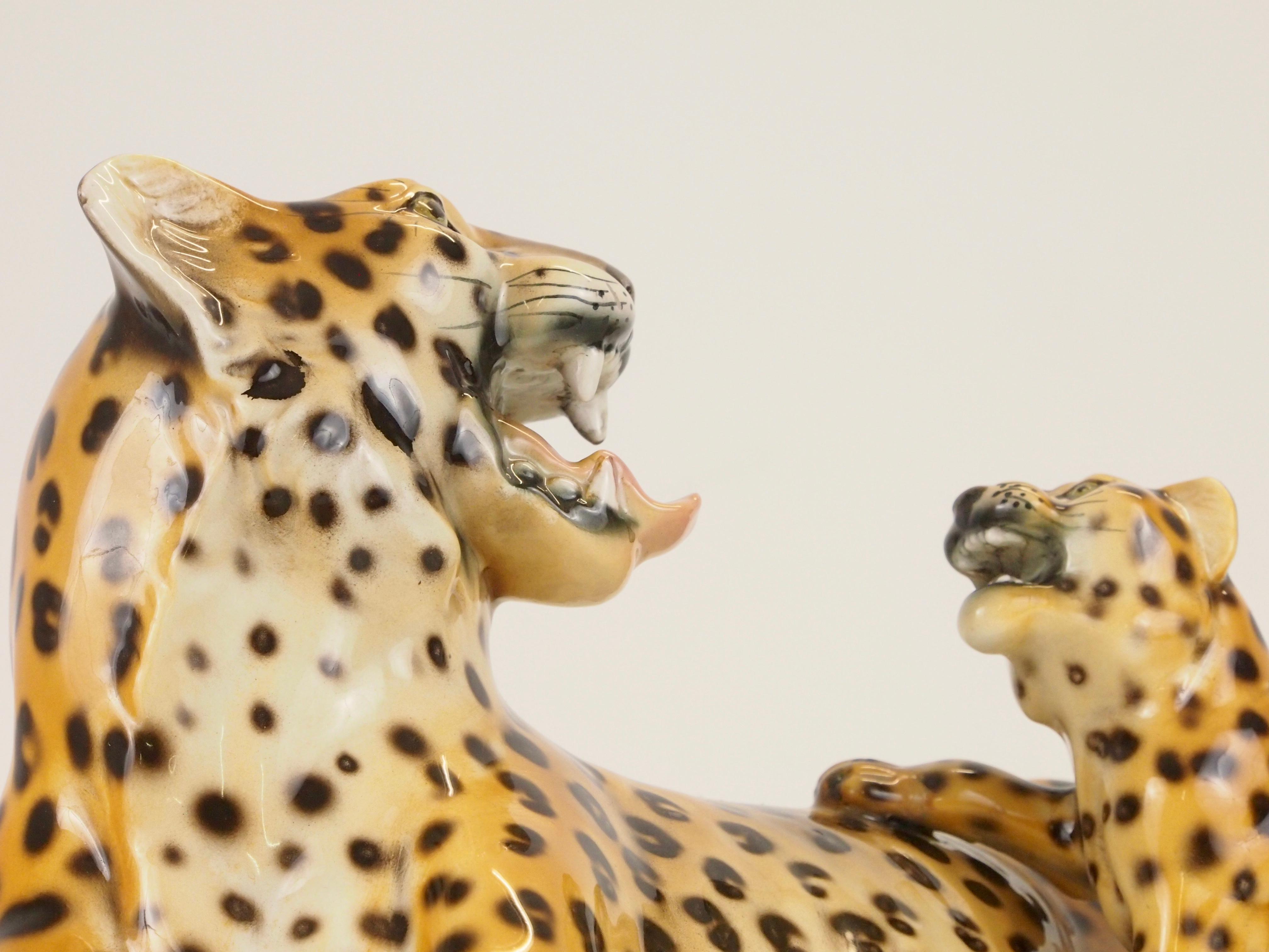 Midcentury Italian Porcelain Leopard Statuette Favaro Cecchetto Attributed 1
