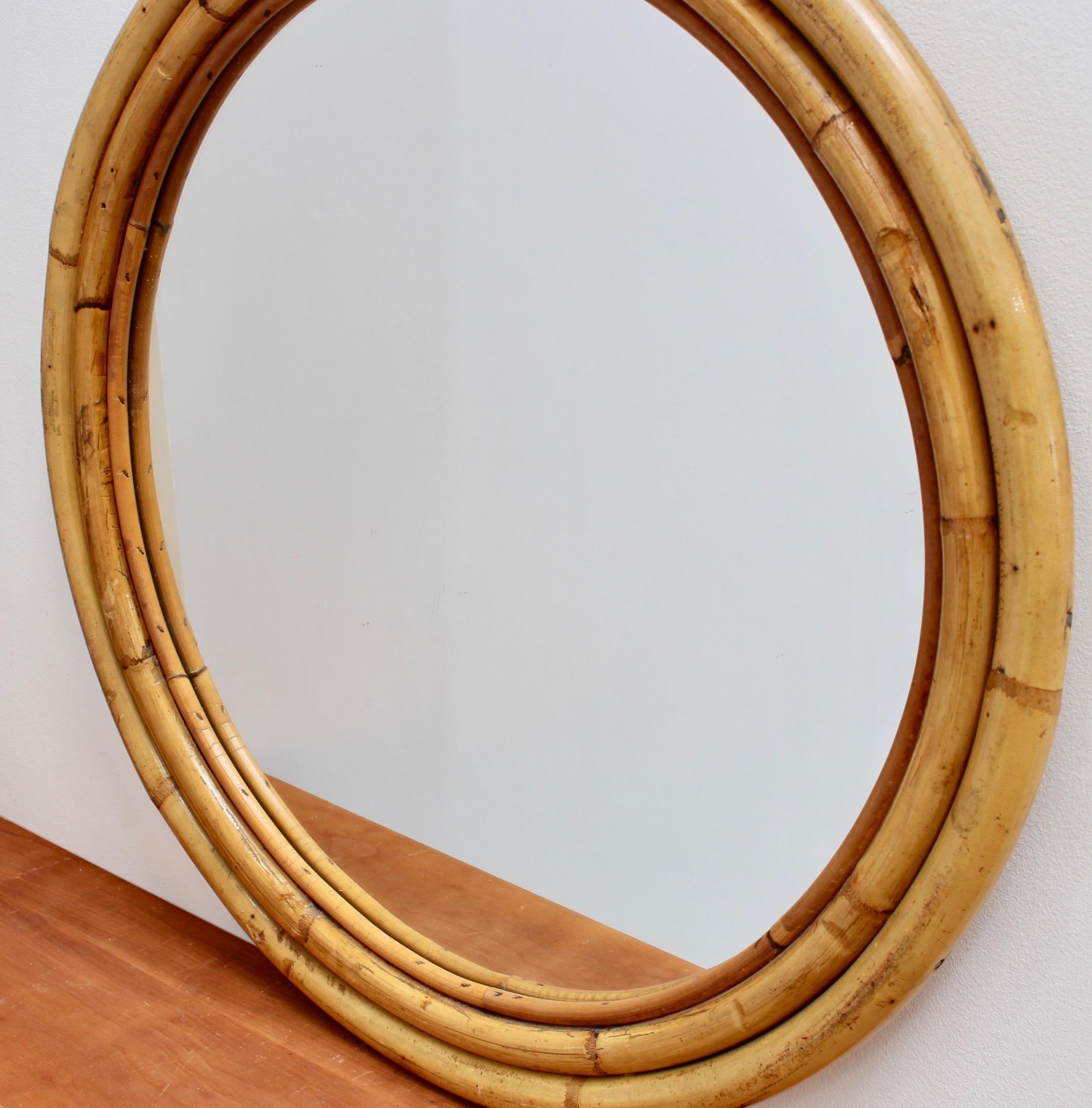 Midcentury Italian 'Porthole' Bamboo and Rattan Wall Mirror, circa 1960s 6