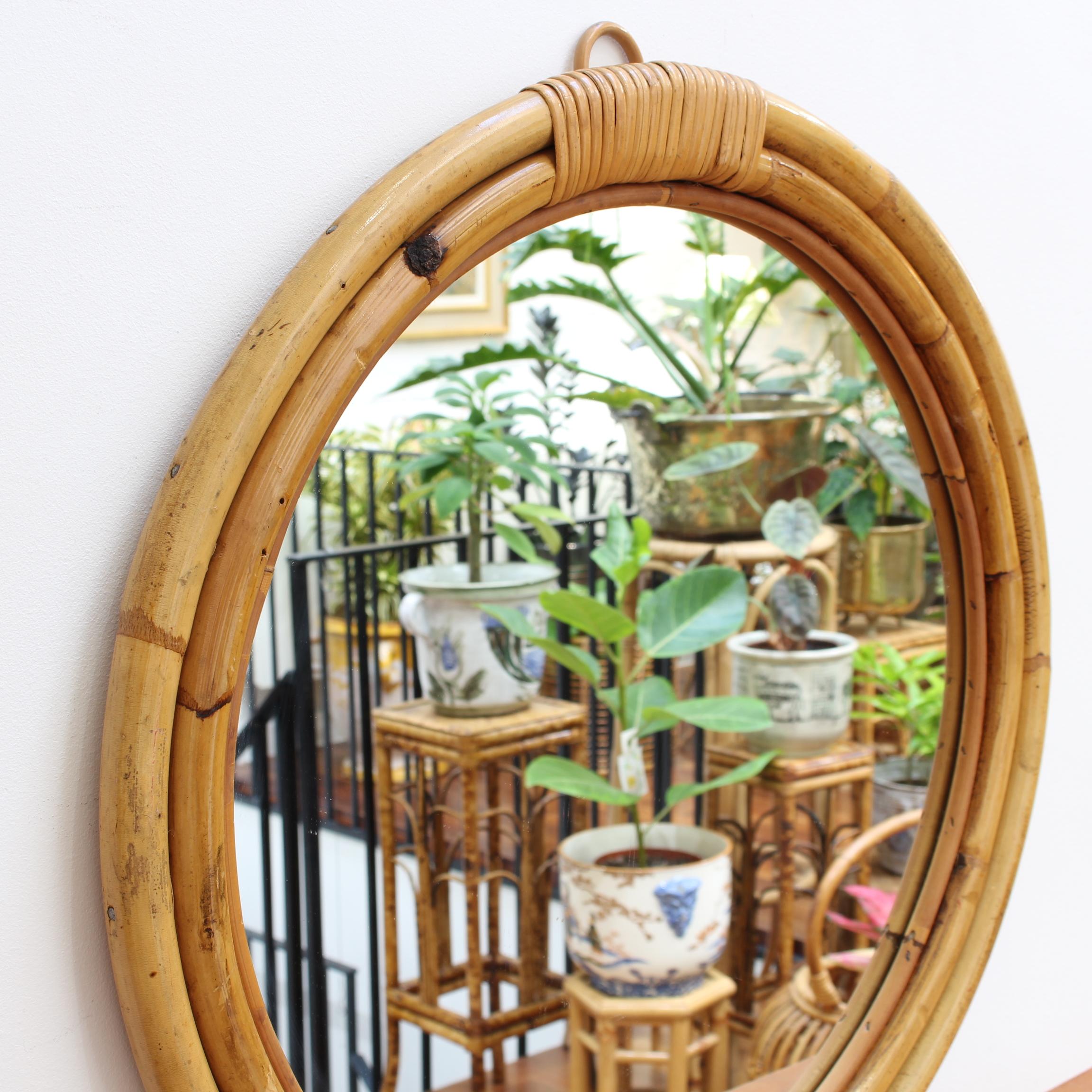 Midcentury Italian 'Porthole' Bamboo and Rattan Wall Mirror, circa 1960s In Good Condition In London, GB