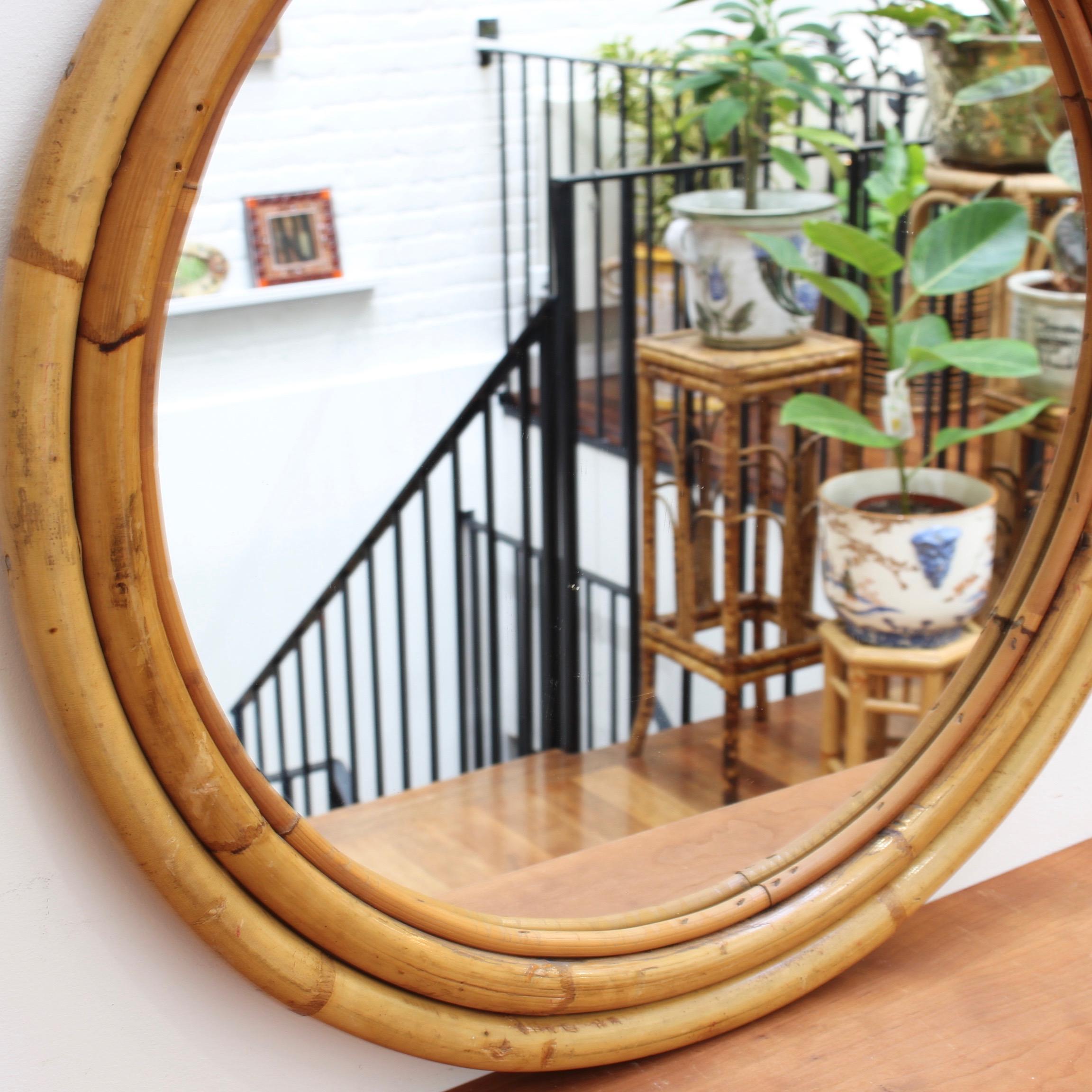 Midcentury Italian 'Porthole' Bamboo and Rattan Wall Mirror, circa 1960s 1