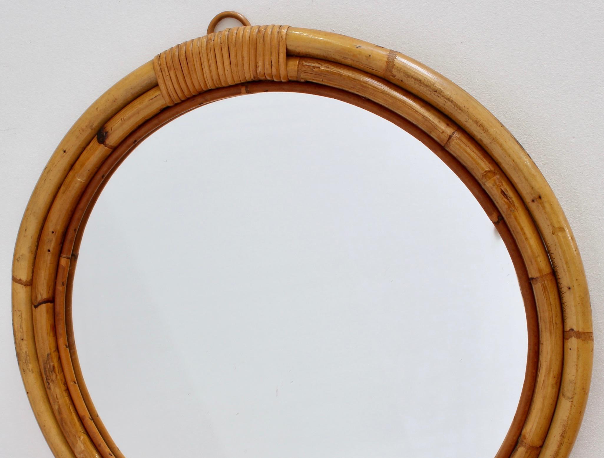 Midcentury Italian 'Porthole' Bamboo and Rattan Wall Mirror, circa 1960s 2