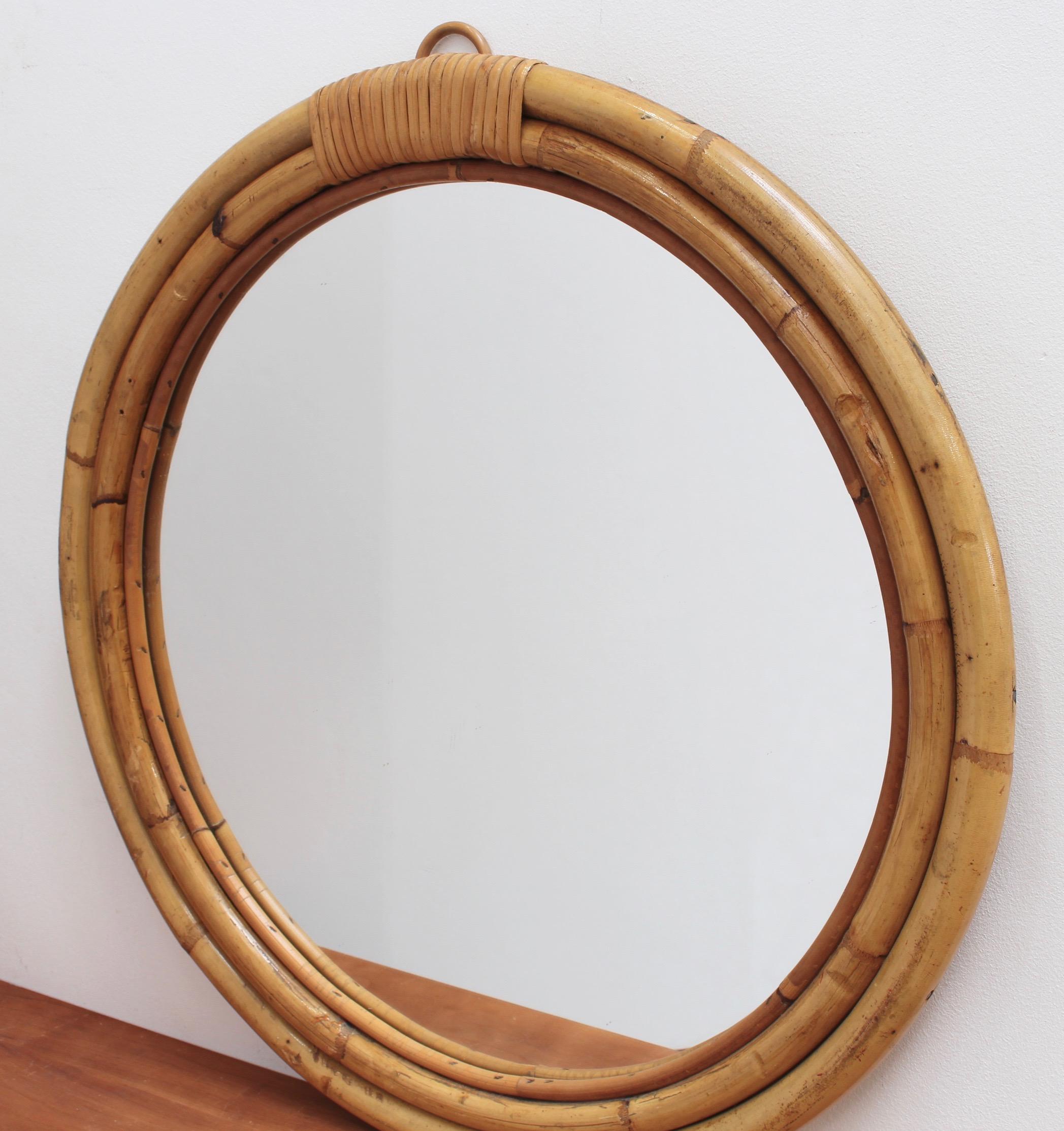 Midcentury Italian 'Porthole' Bamboo and Rattan Wall Mirror, circa 1960s 3