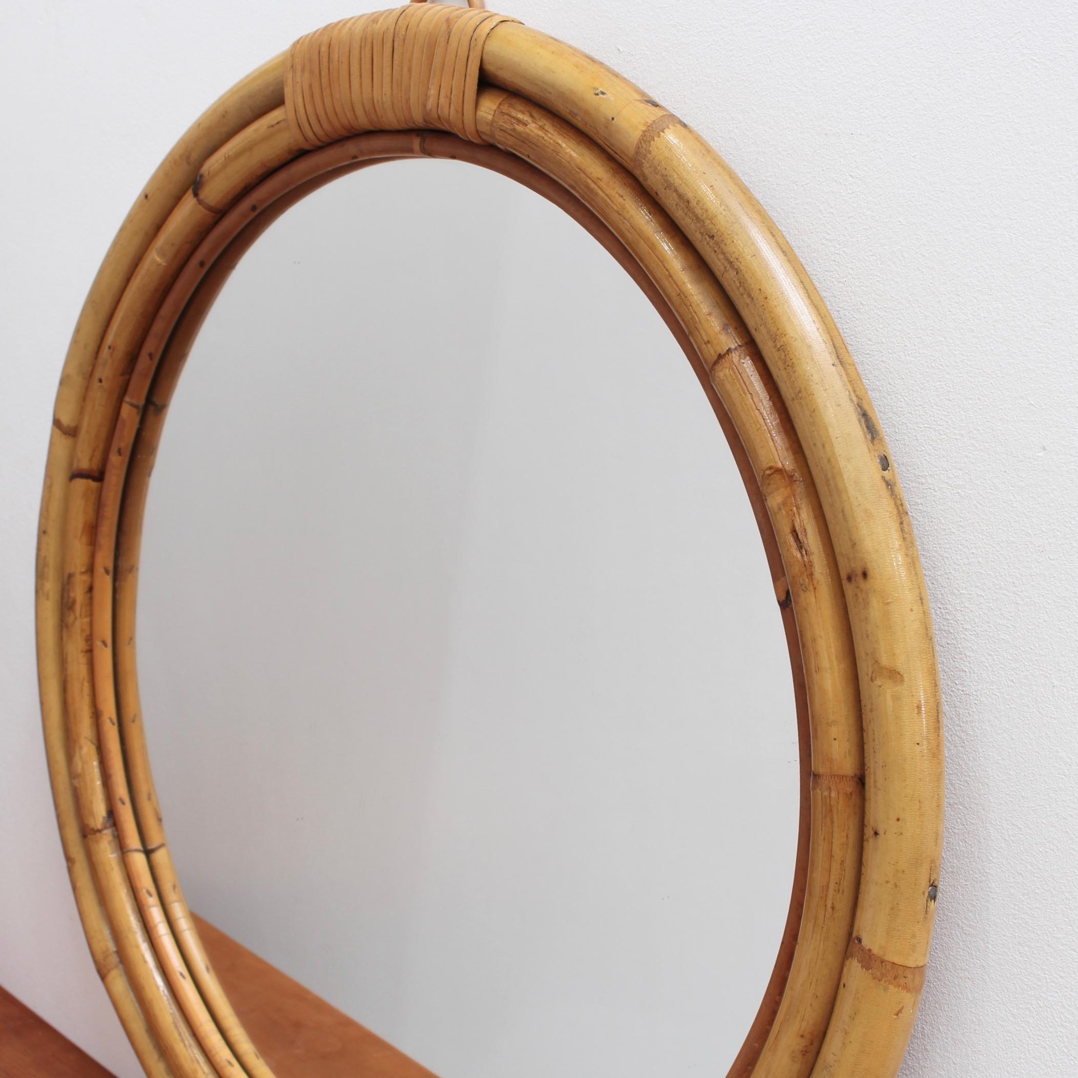 Midcentury Italian 'Porthole' Bamboo and Rattan Wall Mirror, circa 1960s 4