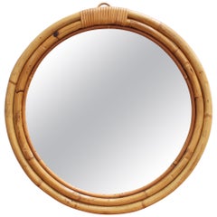 Midcentury Italian 
Porthole
 Bamboo and Rattan Wall Mirror, circa 1960s
