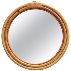 Retro Midcentury Italian 'Porthole' Bamboo and Rattan Wall Mirror, circa 1960s