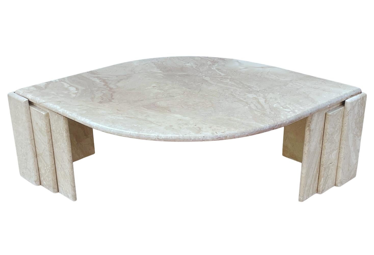 A stunning vintage marble coffee table made in Italy circa 1980's. It features a 3 piece design constructed of thick marble slabs.