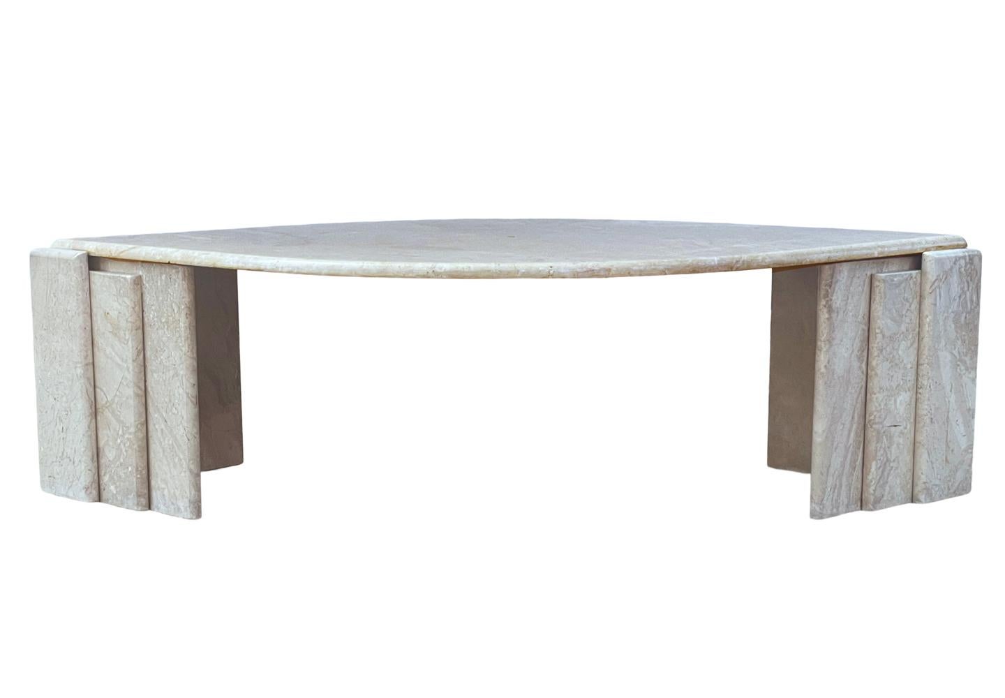 Post-Modern Mid Century Italian Post Modern Beige Marble Cocktail Table in an Eye Form 