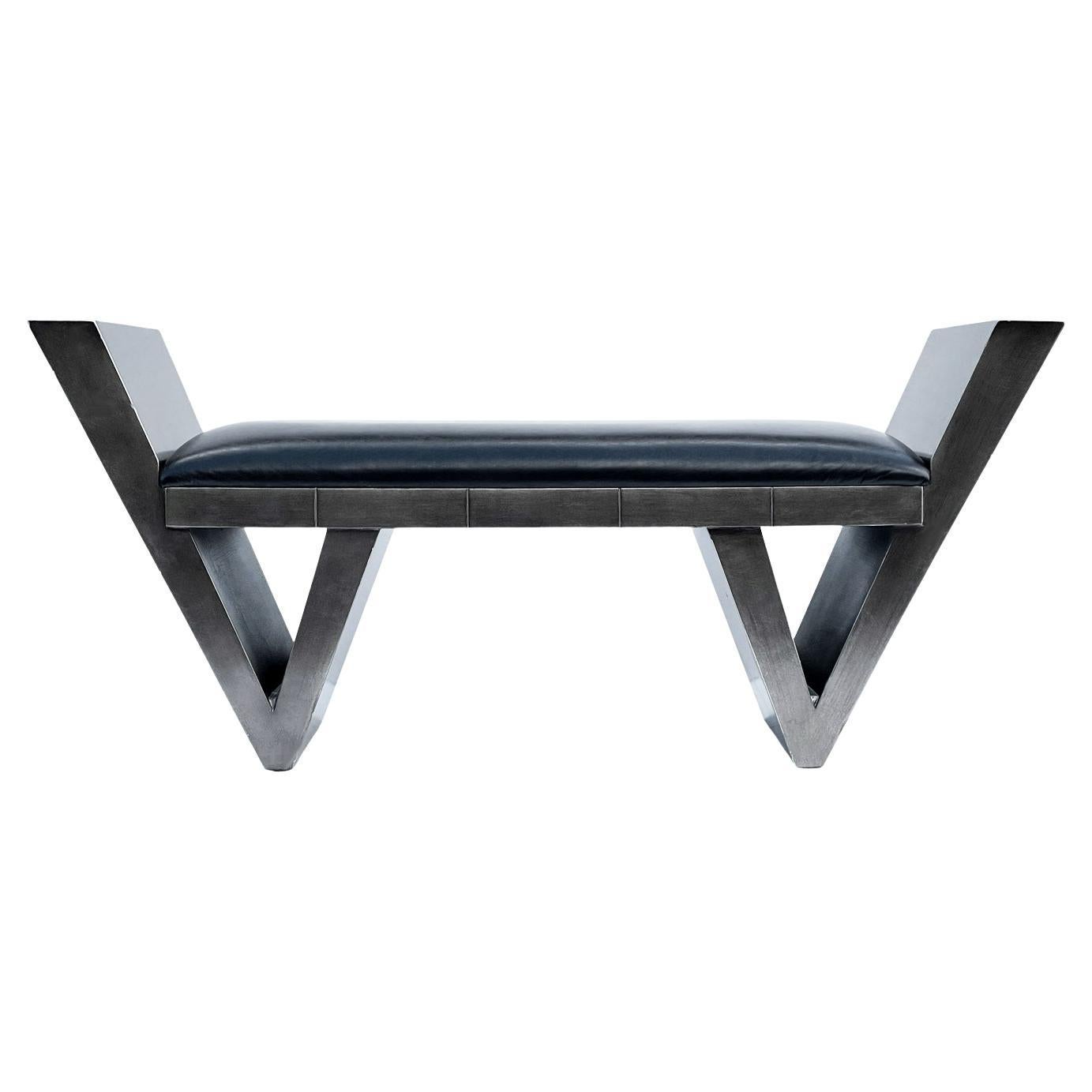Mid-Century Italian Post Modern Bench in Gunmetal and Black Colors For Sale