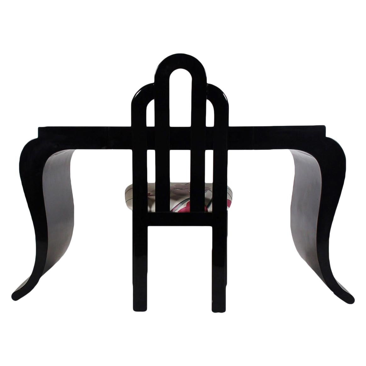 Midcentury Italian Postmodern Black Lacquer Sculptural Desk with Desk Chair