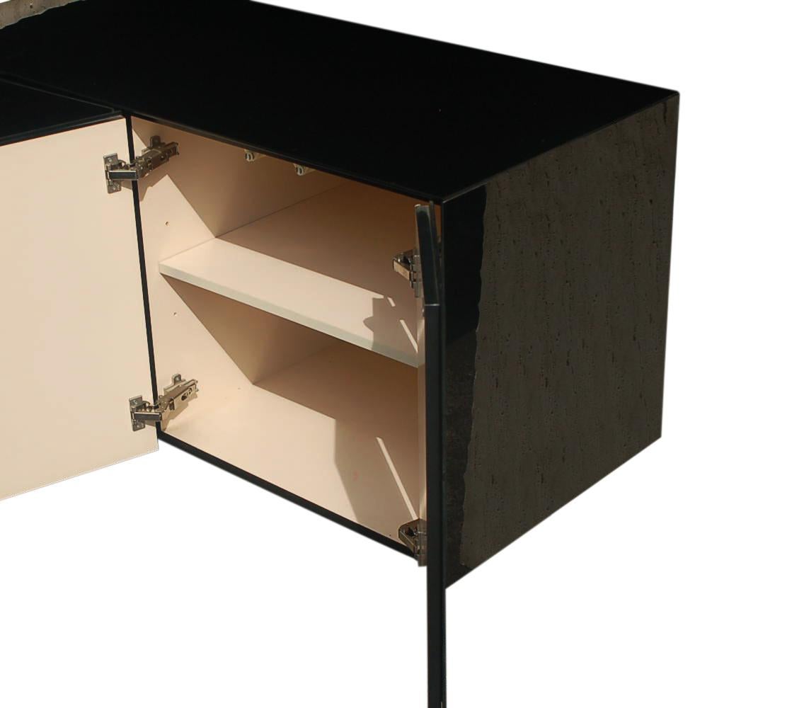 Post-Modern Mid Century Italian Post Modern Black Lacquer & Travertine Cabinet or Credenza