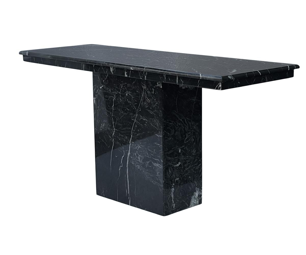 Mid Century Italian Post Modern Black Marble Console Table or Sofa Table In Good Condition In Philadelphia, PA