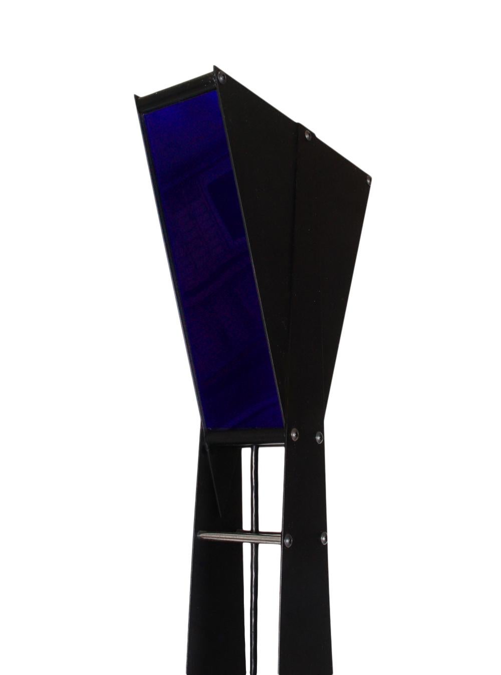 Post-Modern Midcentury Italian Postmodern Black Torchiere Floor Lamp and Cobalt Blue Glass