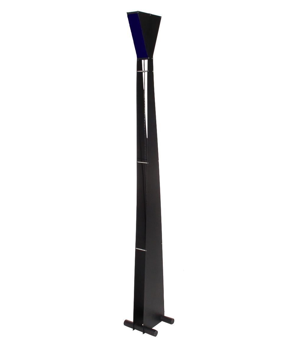 Midcentury Italian Postmodern Black Torchiere Floor Lamp and Cobalt Blue Glass In Good Condition In Philadelphia, PA