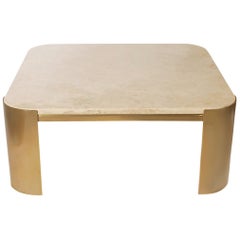 Midcentury Italian Postmodern Brass and Marble Square Cocktail Table
