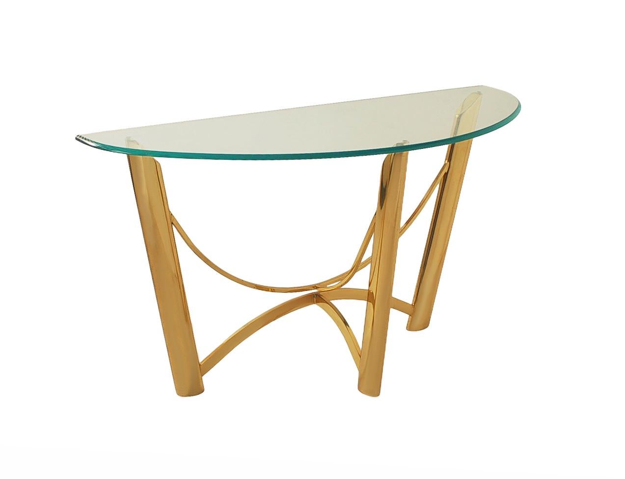 Mid-Century Modern Table console ou table de canapé italienne post-moderne mi-siècle en laiton et verre en vente
