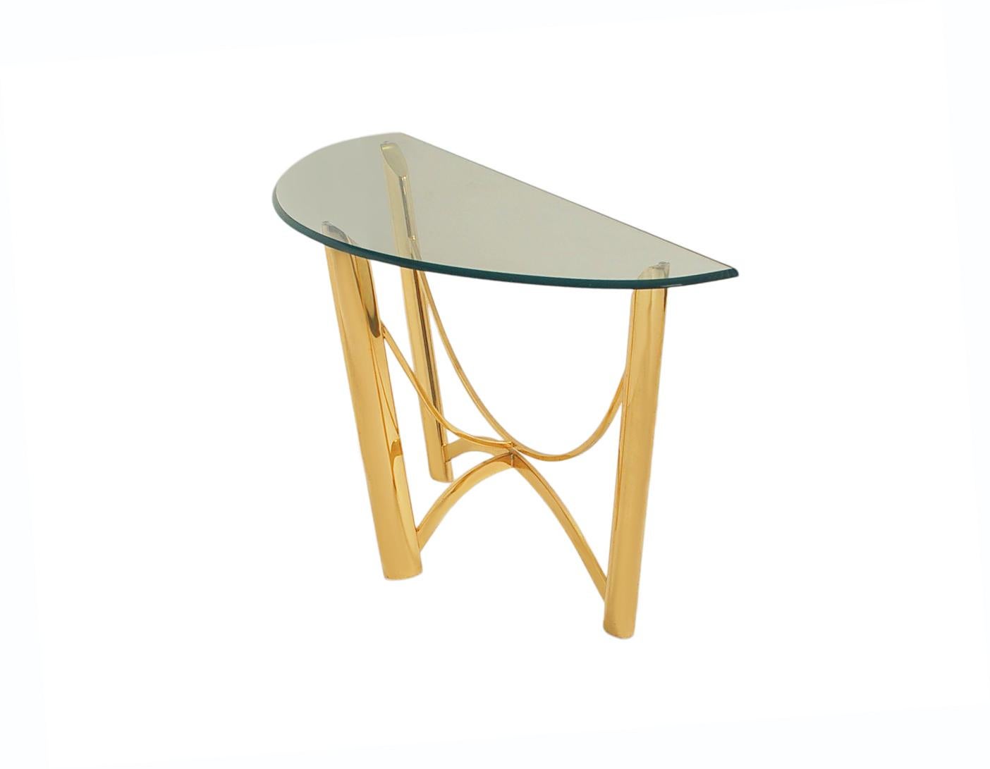 Table console ou table de canapé italienne post-moderne mi-siècle en laiton et verre Bon état - En vente à Philadelphia, PA