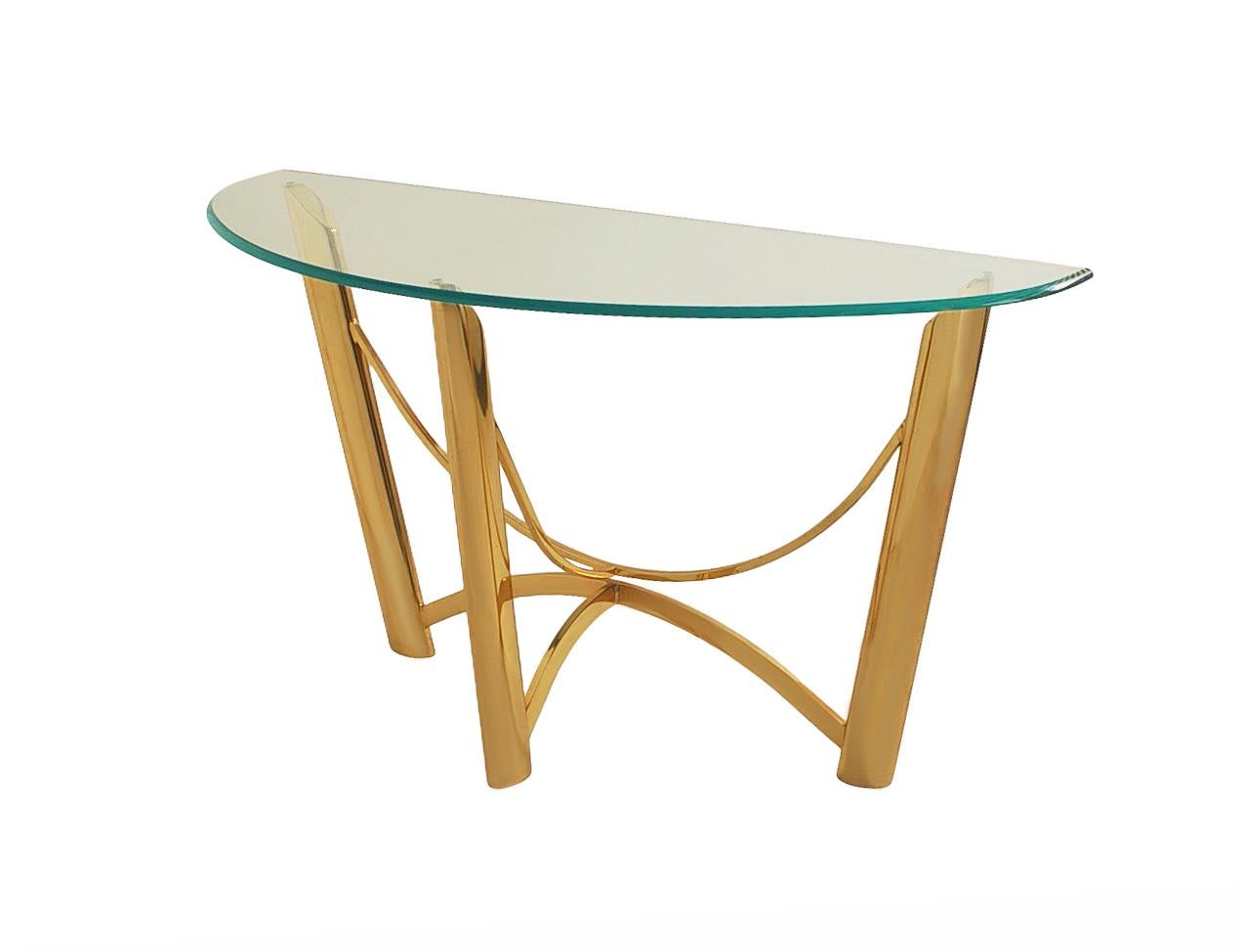 Table console ou table de canapé italienne post-moderne mi-siècle en laiton et verre en vente 1