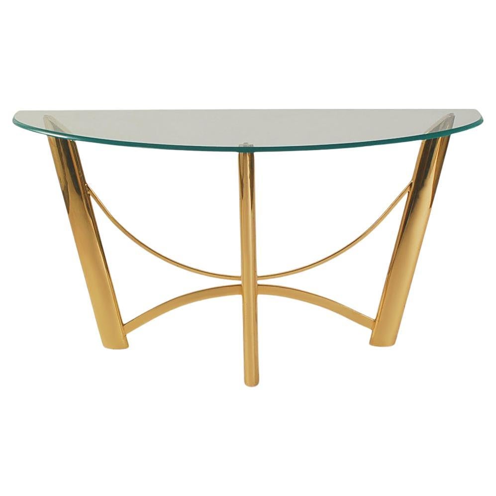 Table console ou table de canapé italienne post-moderne mi-siècle en laiton et verre