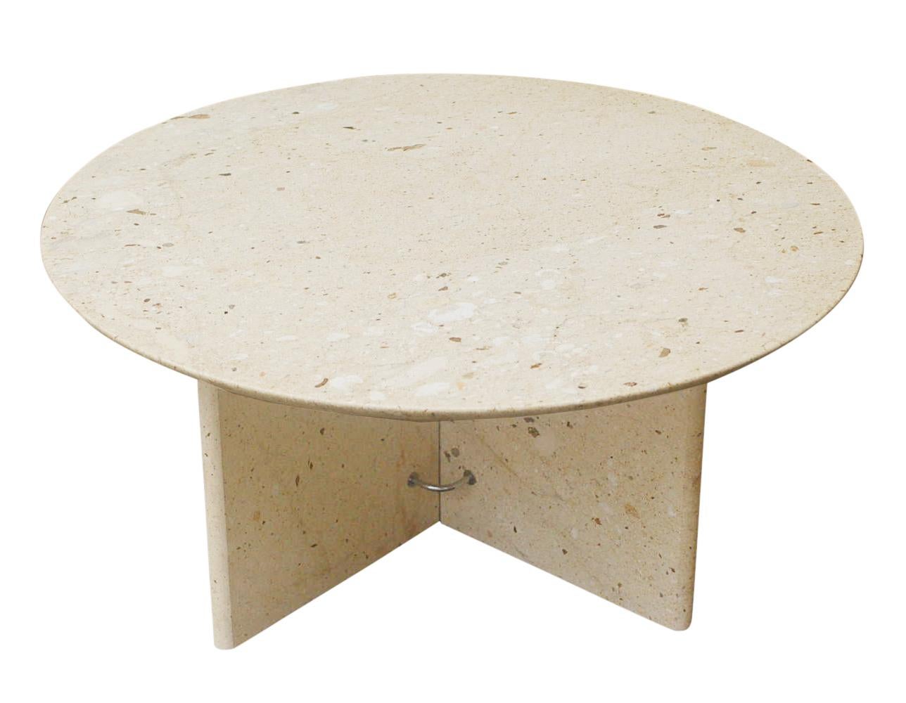 Post-Modern Mid Century Italian Post Modern Circular Coffee Table in Marble with X Base