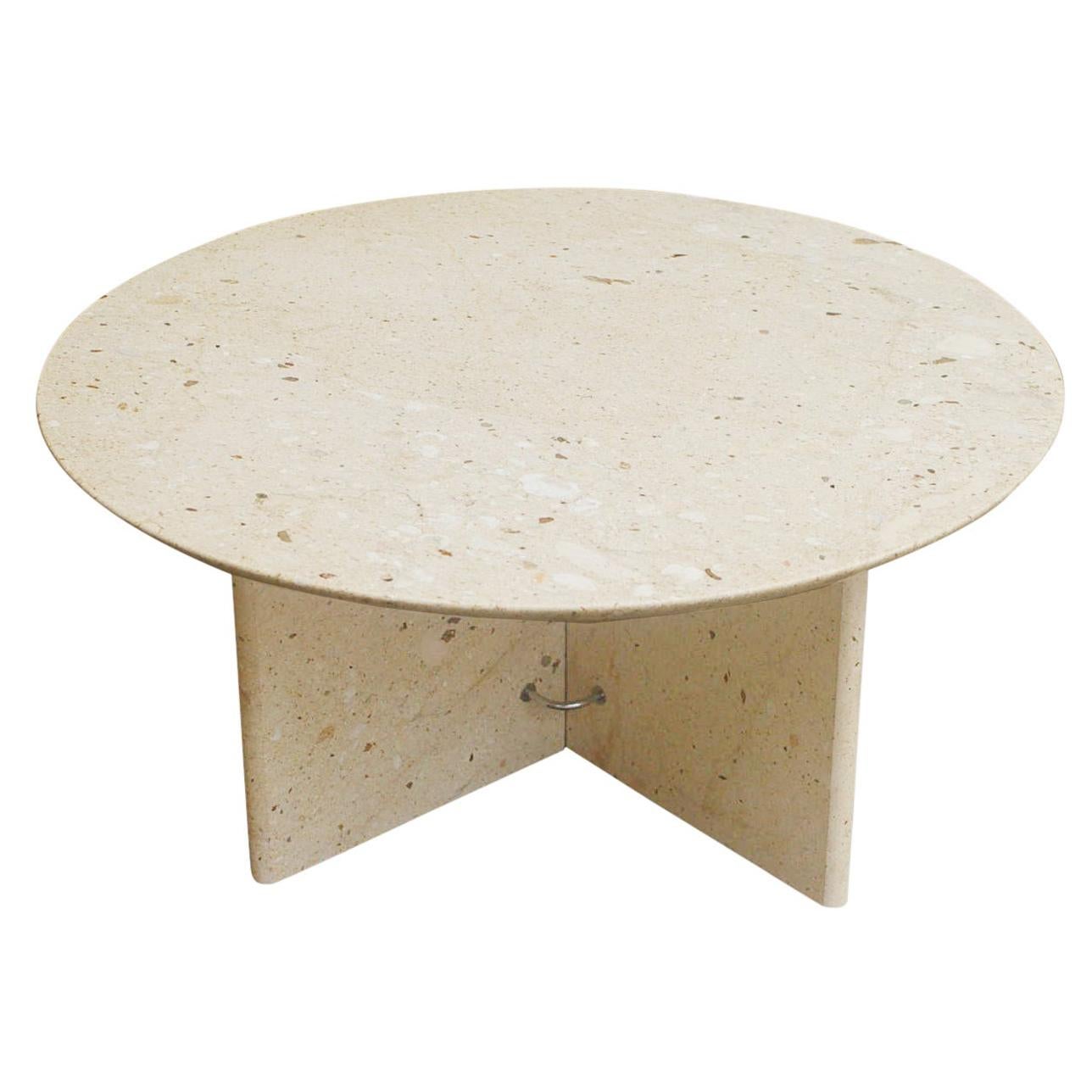 Mid Century Italian Post Modern Circular Coffee Table in Marble with X Base
