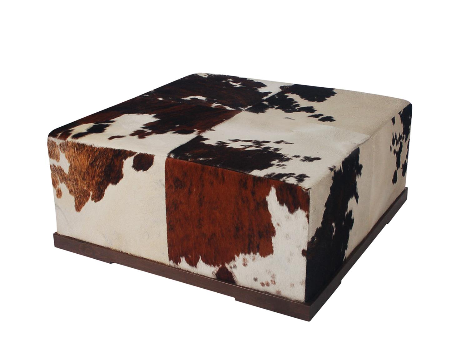 Post-Modern Mid Century Italian Post Modern Cowhide Oversized Ottoman or Cocktail Table