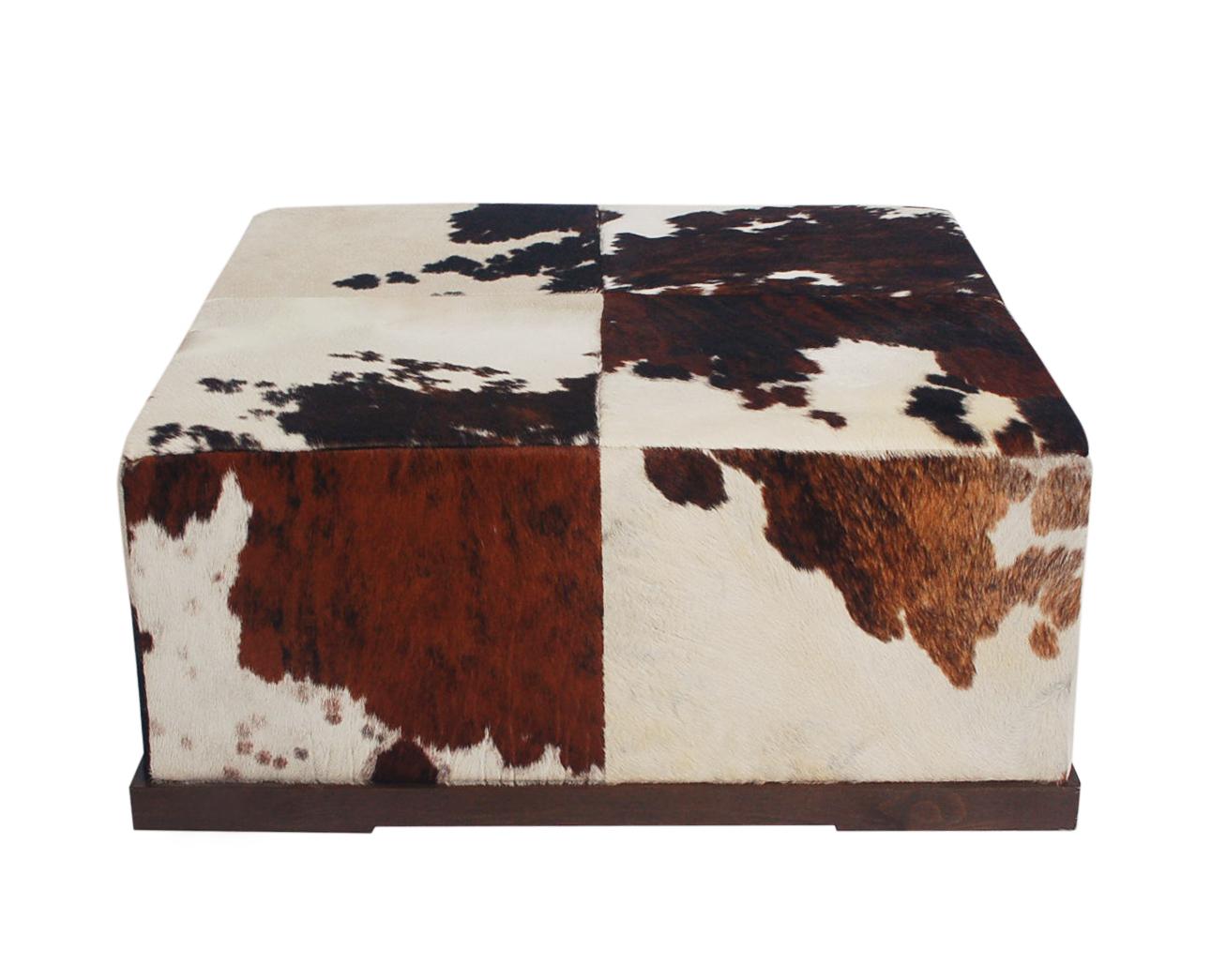 Mid Century Italian Post Modern Cowhide Oversized Ottoman or Cocktail Table In Good Condition In Philadelphia, PA