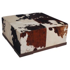 Mid Century Italian Post Modern Cowhide Oversized Ottoman or Cocktail Table