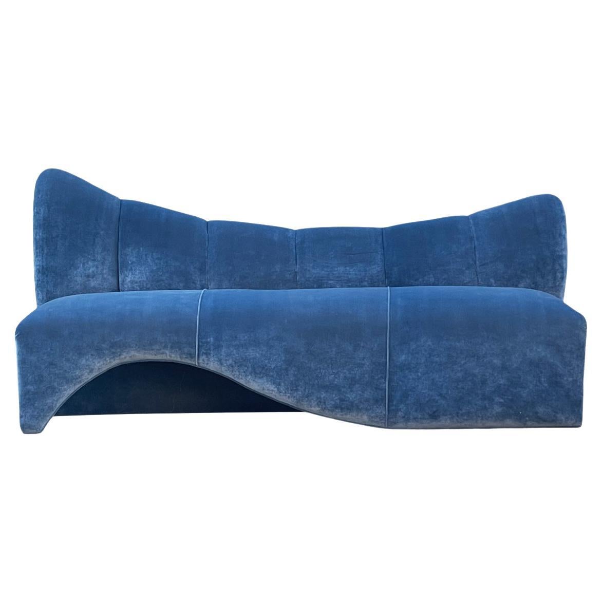 Curved Italian Sofa in Aubergine Velvet For Sale at 1stDibs