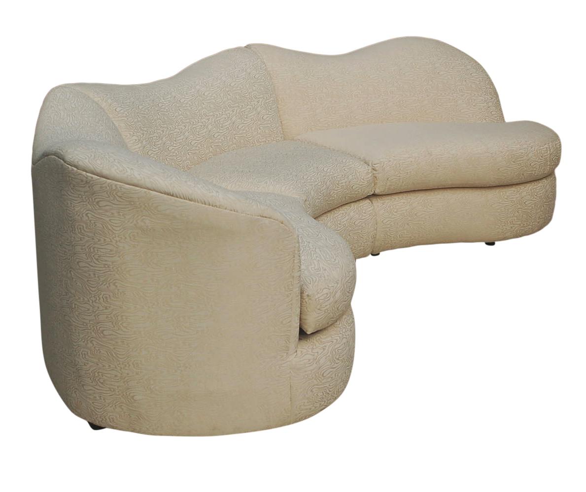 A unique and stylish sofa made in Italy from the 1980s. It features 3 separate pieces with a sculptural form. Fabric is original with light general wear.