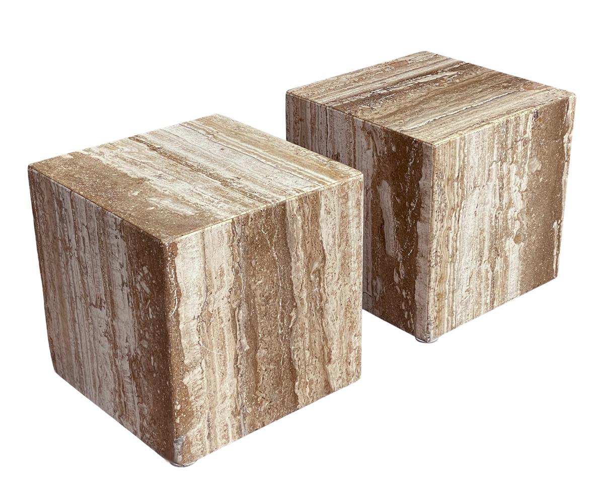 Midcentury Italian Post Modern Dark Travertine Cube End Tables oder Couchtisch (Postmoderne) im Angebot