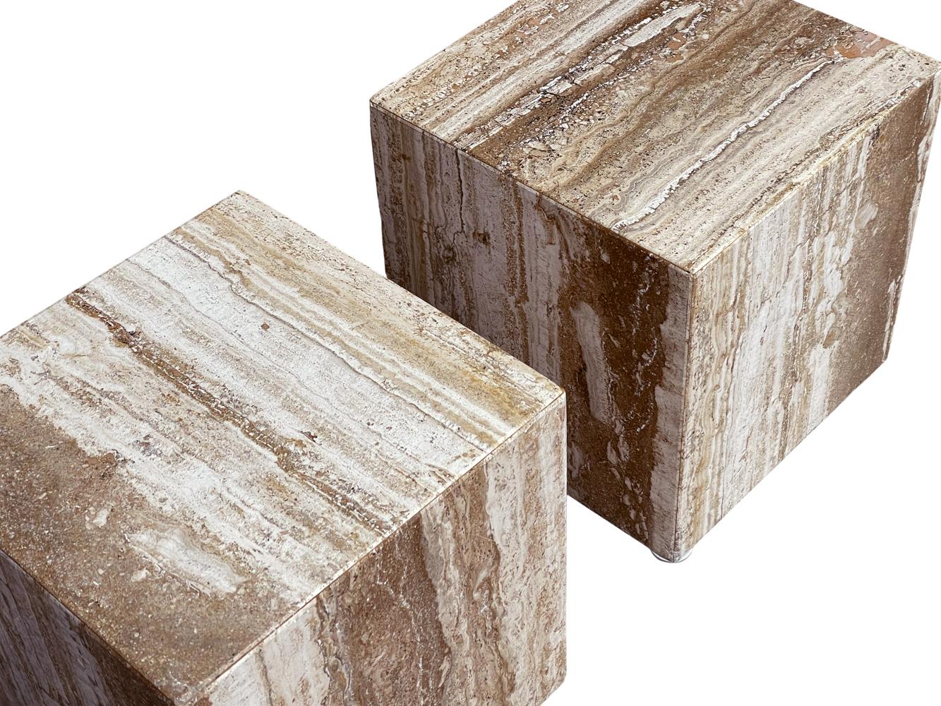 Midcentury Italian Post Modern Dark Travertine Cube End Tables or Coffee Table For Sale 1