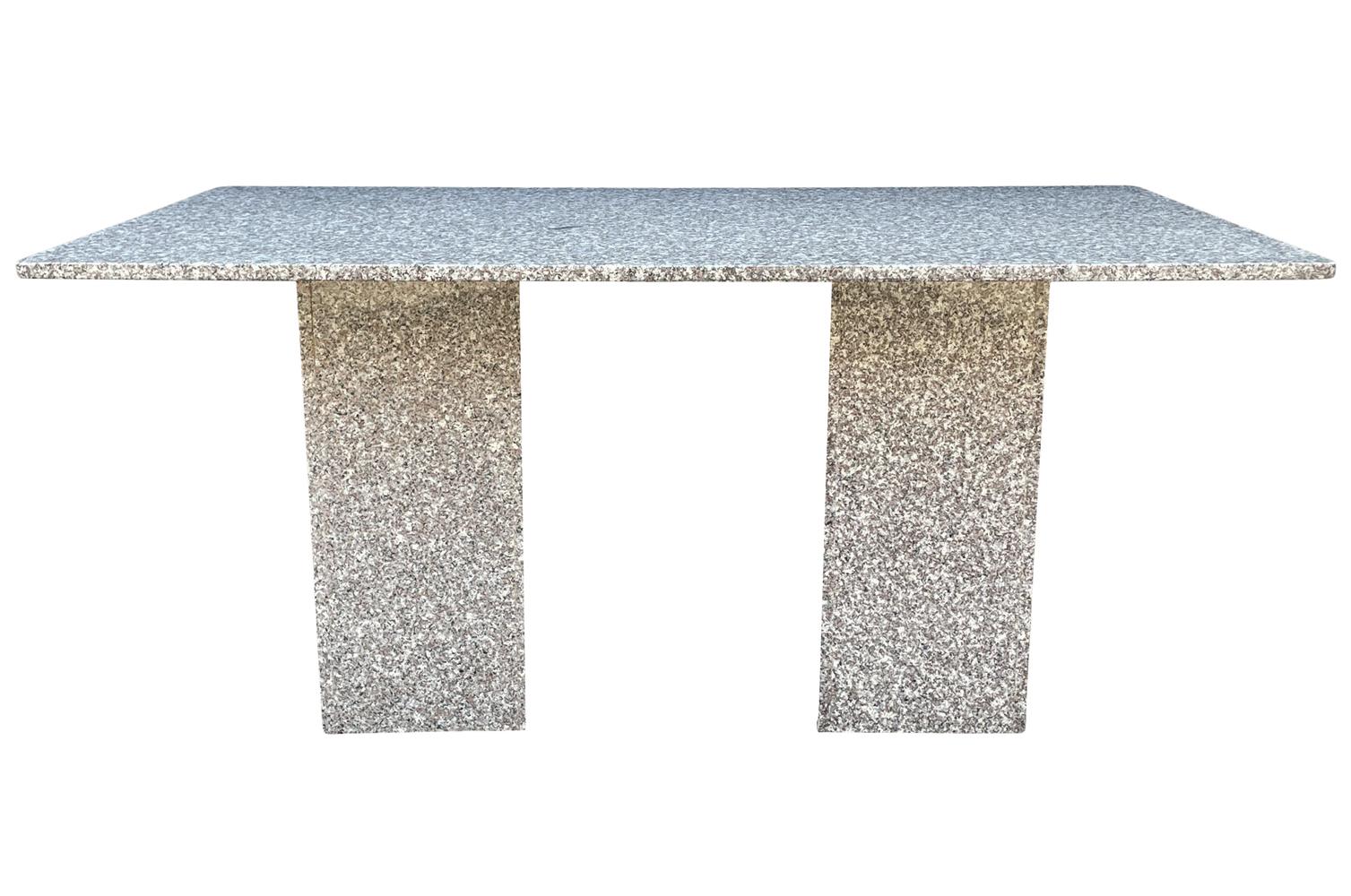 Post-Modern Mid Century Italian Post Modern Dining Table or Desk in Grey Tone Granite Marble For Sale