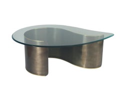 Mid Century Italian Post Modern Glass & Gunmetal Tear Drop Form Cocktail Table