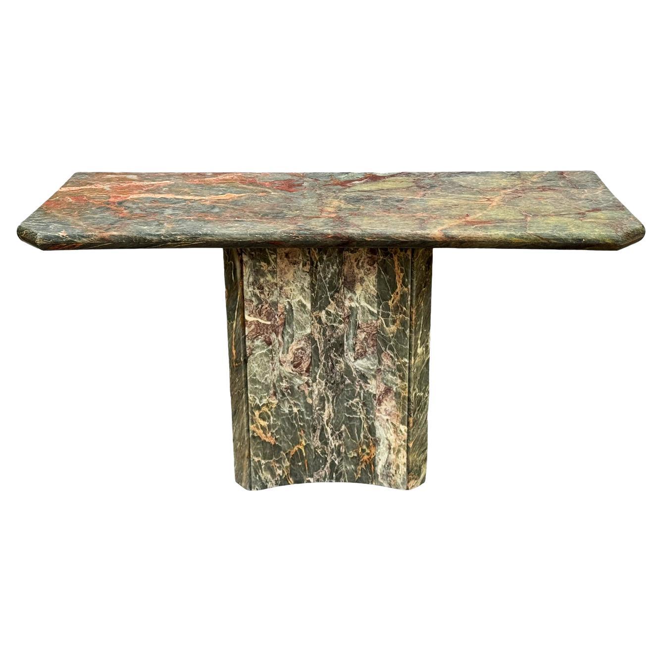 Console ou table de canapé italienne post-moderne du milieu du siècle dernier en marbre vert/gris  en vente