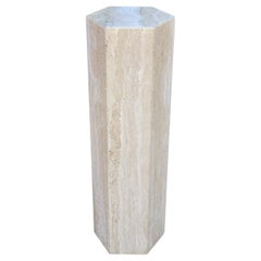 Midcentury Italian Post Modern Hexagonal Travertine Marble Pedestal