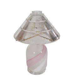 Midcentury Italian Postmodern Murano Vetri Glass Table Lamp in Pink & White