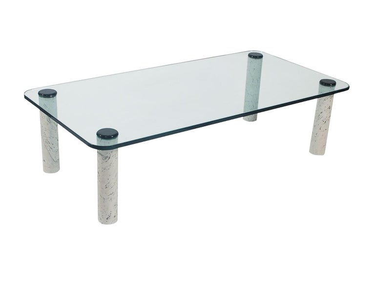 Post-Modern Mid Century Italian Post Modern Rectangular Cocktail Table in Glass & Marble For Sale