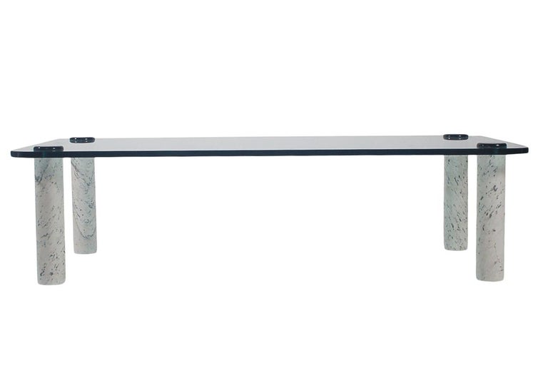 Late 20th Century Mid Century Italian Post Modern Rectangular Cocktail Table in Glass & Marble For Sale