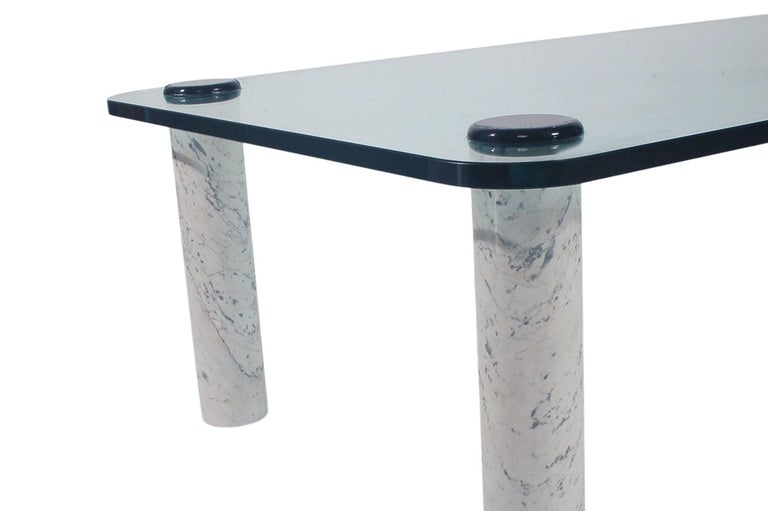 Metal Mid Century Italian Post Modern Rectangular Cocktail Table in Glass & Marble For Sale