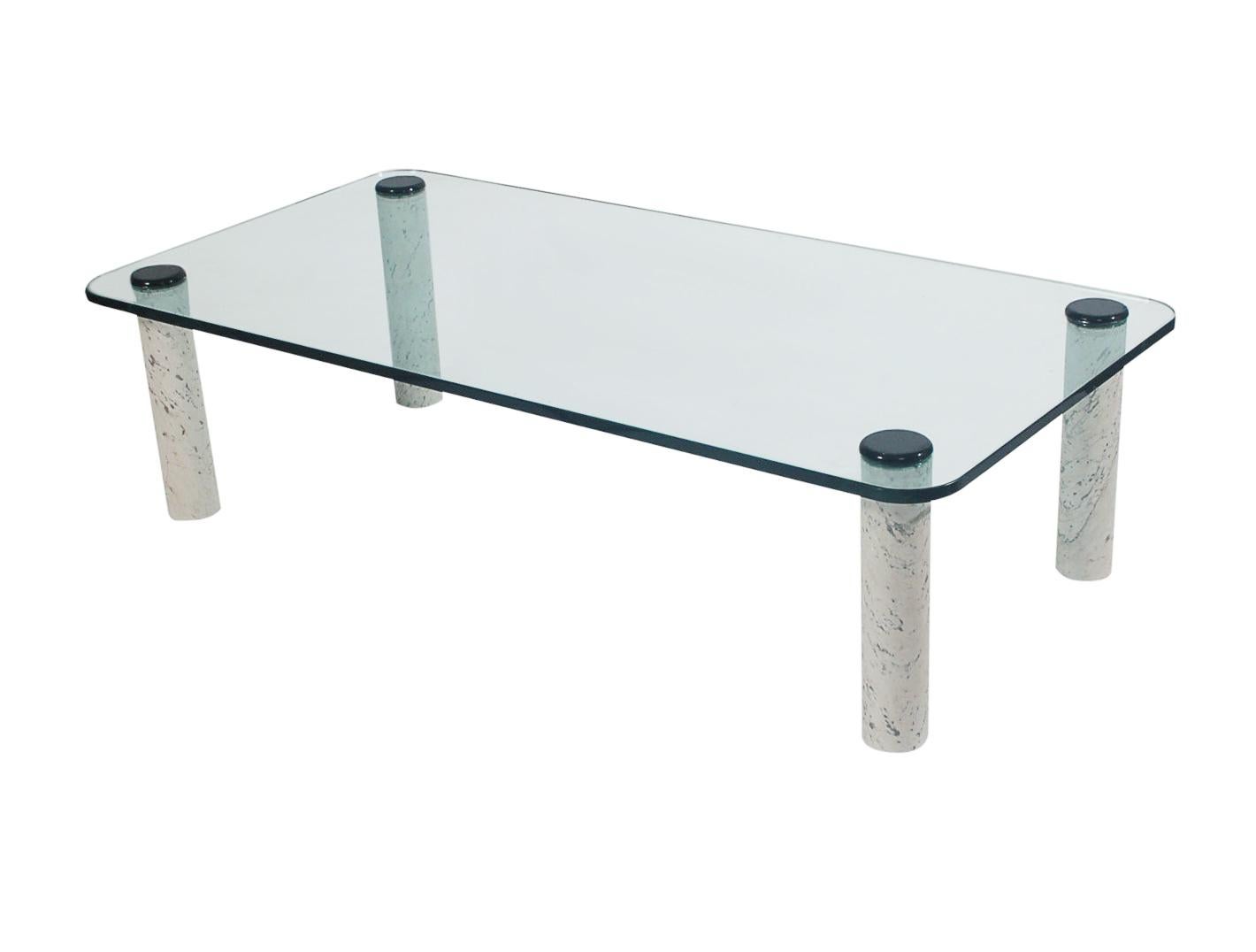 Mid Century Italian Post Modern Rectangular Cocktail Table in Glass & Marble For Sale 1