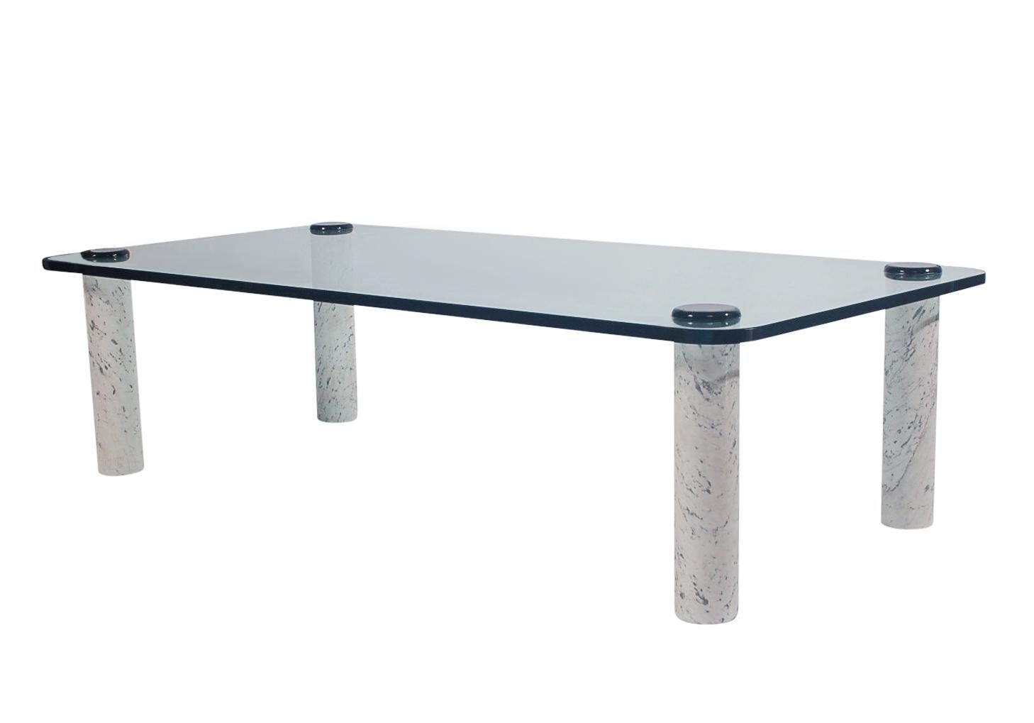 Mid Century Italian Post Modern Rectangular Cocktail Table in Glass & Marble For Sale 2
