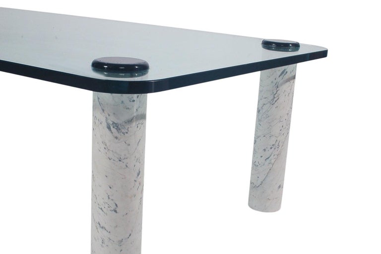Mid Century Italian Post Modern Rectangular Cocktail Table in Glass & Marble For Sale 3