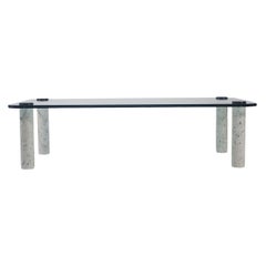 Mid Century Italian Post Modern Rectangular Cocktail Table in Glass & Marble