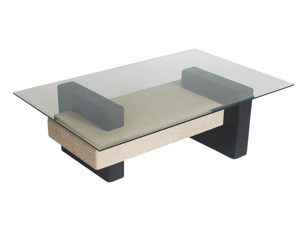 Post-Modern Mid Century Italian Post Modern Rectangular Glass Coffee Table in Black & Gray For Sale