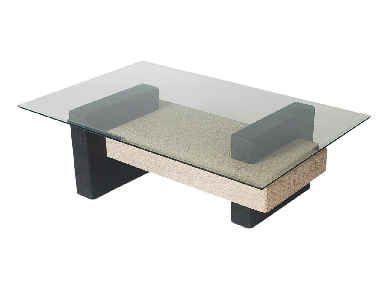 Mid Century Italian Post Modern Rectangular Glass Coffee Table in Black & Gray In Good Condition For Sale In Philadelphia, PA