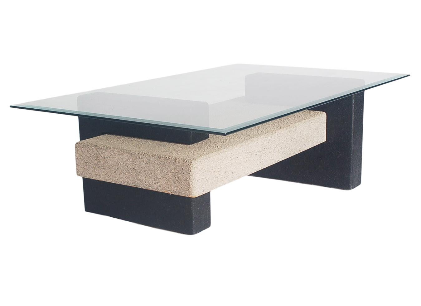 Late 20th Century Mid Century Italian Post Modern Rectangular Glass Coffee Table in Black & Gray For Sale