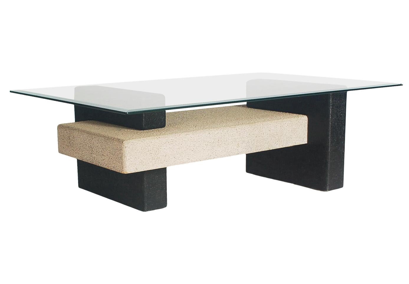 Table basse rectangulaire en verre, noire et grise, de style italien post-moderne du milieu du siècle dernier en vente 1