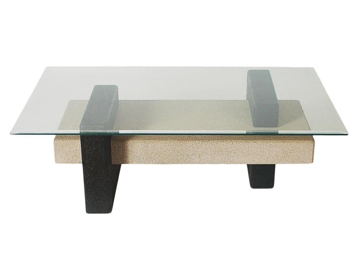 Mid Century Italian Post Modern Rectangular Glass Coffee Table in Black & Gray For Sale 3