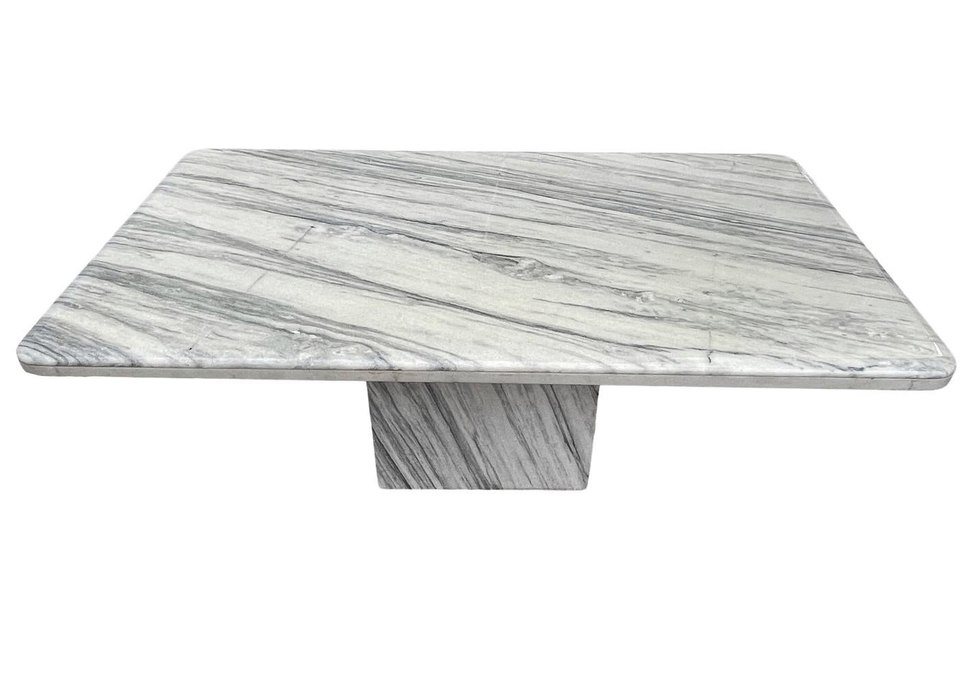 Mid Century Italian Post Modern Rectangular Marble Dining Table in White & Gray In Good Condition In Philadelphia, PA