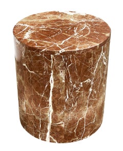 Mid-Century Italian Post Modern Red Marble Drum Side Table or End Table
